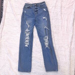 Willow + root women’s 26 Blue Distressed Jeans straight leg denim casual fit